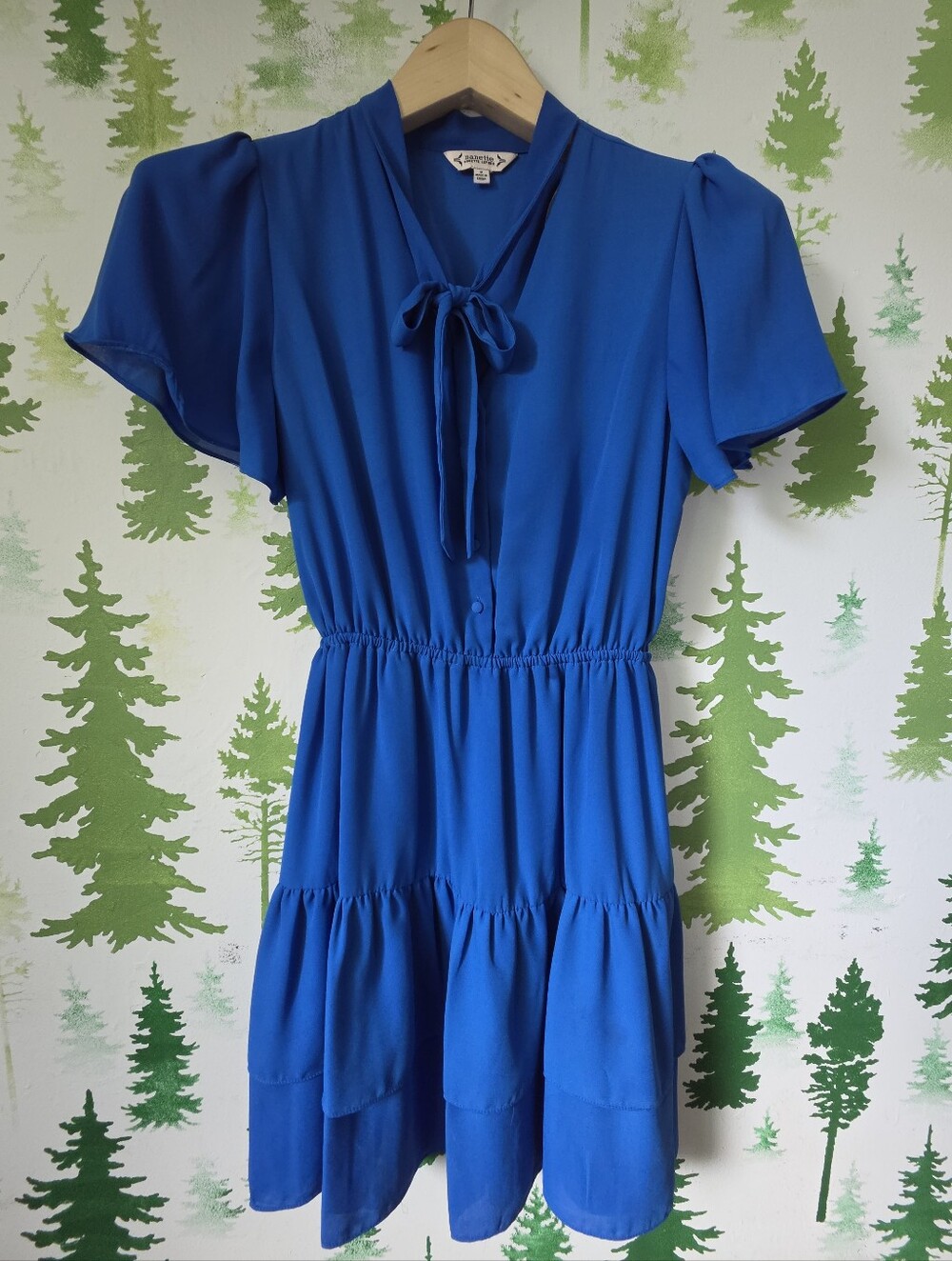 Nanette Lepore Royal Blue Tie-Neck Midi Dress